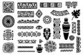 Tribal african design elements. Ethnic traditional shapes and ornaments, black and white ritual mask, vases
