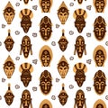 Tribal African face masks Seamless Pattern. Traditional bushmen aborigines of Africa. Ethnic symbol masks. Vector Illustration