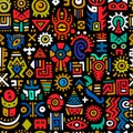 Tribal african mexican style ethnic hand drawn doodle symbols and signs seamless pattern. Trendy vector african background with Royalty Free Stock Photo
