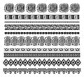 Tribal african seamless brushes. Hand drawn ornamental border. Ancient dividers isolated on white set. Creative Royalty Free Stock Photo