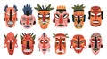 Tribal african wooden totem mask set, tiki maskface wooden ethnic sculpture