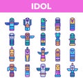 Tribal Ancient Idols Vector Linear Icons Set