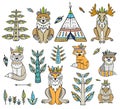 Tribal animal. Woodland forest animals collection including bear, lynx, badger, beaver and fox