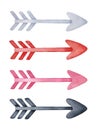 Tribal arrows watercolor illustration set.