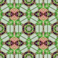 Tribal art pattern in green and coral. Ethnic geometric print for rug. Aztec and African colorful repeating background texture