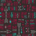 Tribal aztec maya hand drawn doodle symbols seamless pattern