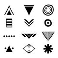 Tribal aztec symbols set. Artistic vector collection of design elements on white background. Religion, philosophy, spirituality, Royalty Free Stock Photo