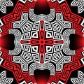 Tribal black white red greek style vector seamless pattern. Ornamental geometric ethnic glowing background. Colorful Royalty Free Stock Photo