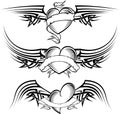 Tribal Black winged heart tattoo set pack