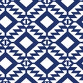 Tribal blue and white geometric seamless pattern