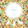 Tribal Boho Color Pattern. Ethnic Geometric Vector Print With Round Space For Text.