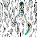 Tribal boho style feather seamless pattern Royalty Free Stock Photo