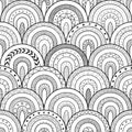Tribal contour seamless pattern, indian or african ethnic patchwork style. Round tiles with hand drawn texture. Royalty Free Stock Photo
