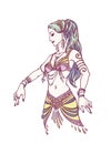 Tribal Dancer or Belly Dancer Girl in Hand Drawn Style. Vector Illustration for Your Design. Royalty Free Stock Photo