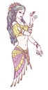 Tribal Dancer or Indian Dancer Girl in Hand Drawn Style.