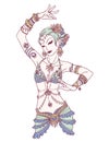 Tribal Dancer or Indian Dancer Girl in Hand Drawn Style.