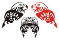 Tribal eagle head. Black and red on the white