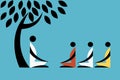 Illustration of students learning from a teacher under a tree