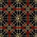 Tribal ethnic gold red black seamless pattern. Ornamental abstract modern vector background. Greek key meander ornament. Royalty Free Stock Photo