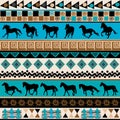 Tribal ethnic pattern with horses silhouettes and traditional symbols