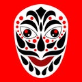 Tribal ethnik mask. Black and white and red illustration on red background