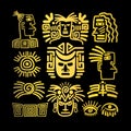 Tribal face drawings set, golden symbols Royalty Free Stock Photo