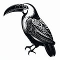 Tribal Fashion Toucan Tattoo In Wood Engraving Style