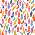 Tribal Feathers pink, orange, Navy and yellow Vector pattern Royalty Free Stock Photo