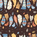 Tribal Feathers Vector Seamless pattern, hand drawn boho Royalty Free Stock Photo