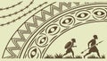 Tribal Figures and Patterns Decorative Border, vector design Generative AI Royalty Free Stock Photo
