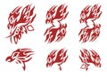 Tribal flaming phoenix head symbols. Red on the white