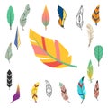 Tribal flat feather different style bird vintage colorful ethnic hand drawn element decorative drawing nature quill