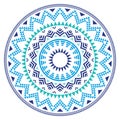 Tribal folk Aztec geometric pattern in circle - blue, navy and turquoise