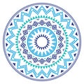 Tribal folk Aztec geometric pattern in circle - blue, navy and turquoise Royalty Free Stock Photo
