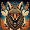 Tribal Fox with feathers. Ethnic fox illustration. Generative AI Royalty Free Stock Photo