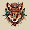 Tribal Fox with feathers. Ethnic fox illustration. Generative AI Royalty Free Stock Photo