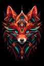 Tribal Fox with feathers. Ethnic fox illustration. Generative AI Royalty Free Stock Photo