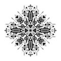 Tribal geometric mandala. Black native ornament on a white background. Mystical pattern. Vector folk pattern