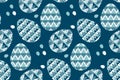 Tribal geometry blue easter egg decoration seamless pattern. Royalty Free Stock Photo