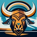 Tribal horned buffalo head logo design. Vector illustration. AI Generated