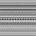 Tribal Indian Borders. Black White Geometric Pattern, Seamless Ethnic Print For Textile Or Tattoo, Mexican And Aztec