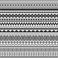 Tribal indian borders. Black white geometric pattern, seamless ethnic print for textile or tattoo, mexican and aztec vector Royalty Free Stock Photo
