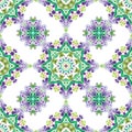 Tribal indian ethnic seamless design. Festive lilac green on white mandala pattern