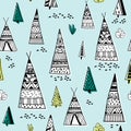 Tribal indian wigwam pattern. Doodle childish minimalist background.Vector Illustration