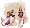 Tribal, intertribal dancer, woman character in national costume, isolated on white, flat vector illustration. Wild dance