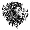 Tribal lion with leaves and swirls, great for t-shirts and tattoos