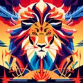 Tribal lion. Vector illustration of a tiger head on a colorful background. AI Generated Royalty Free Stock Photo