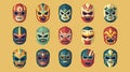 Tribal Lucha Libre wrestling masks icons set. Vector illustration in flat style. Generative AI Royalty Free Stock Photo