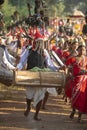 Tribal Man dancing in Procession during Dussera Festival at Jagdalpur,Chhattisgarh,India