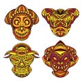 Tribal mask. Collection of masks with ethnic geometric ornament. Royalty Free Stock Photo